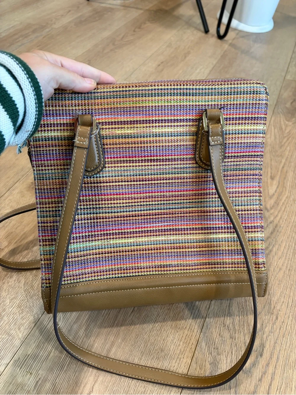 Vintage Liz Claiborne Multicolor Woven Stripe Tote Bag Shoulder Purse